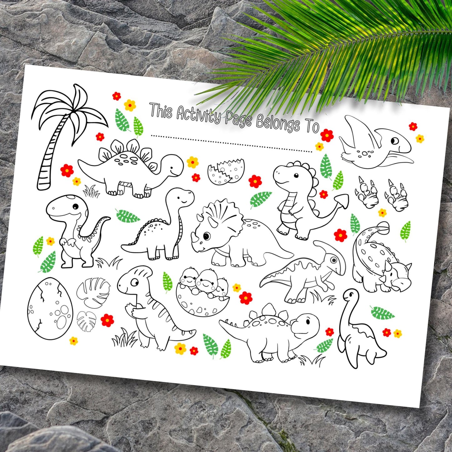 Personalised Dinosaur Colouring Placemat – Printed Dino Activity Mat for Kids – Custom Name Party Favour – Birthday Table Setting