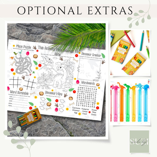 Personalised Dinosaur Activity Placemat – Printed Kids Dinosaur Colouring Sheet – Custom Name – Birthday Party Activity Mat