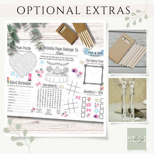 Personalised Wedding Activity Placemat – Printed Kids Wedding Game – Custom Name & Date – Wedding Reception Table Entertainment