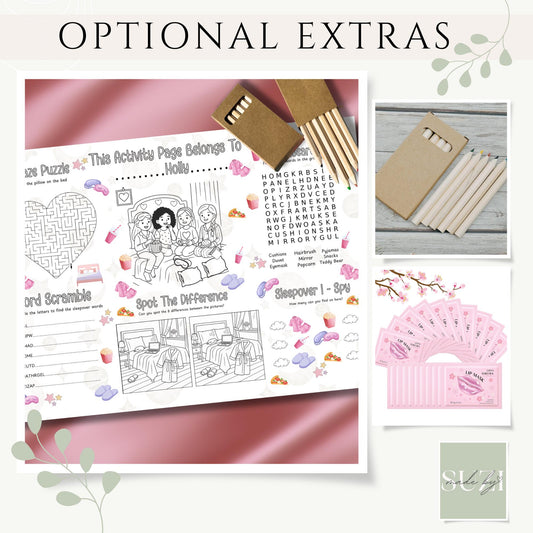 Personalised Sleepover Activity Placemat – Printed Slumber Party Colouring Sheet – Custom Name Kids Game – Sleepover Party Favour