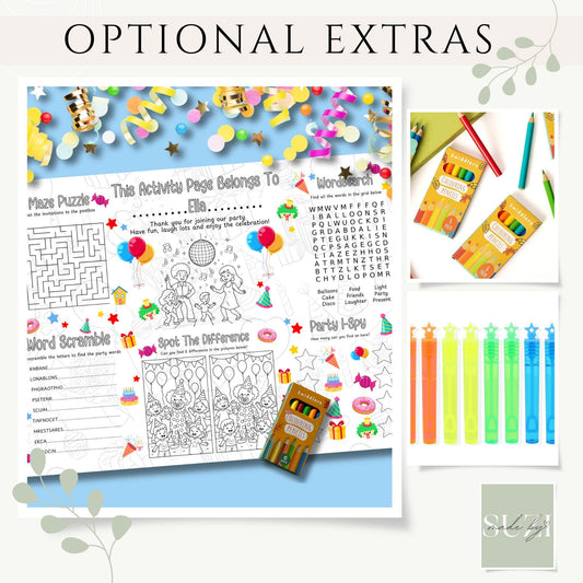 Personalised Party Activity Placemat – Printed Kids Birthday Table Game – Custom Name – Party Bag Favour – Children’s Entertainment