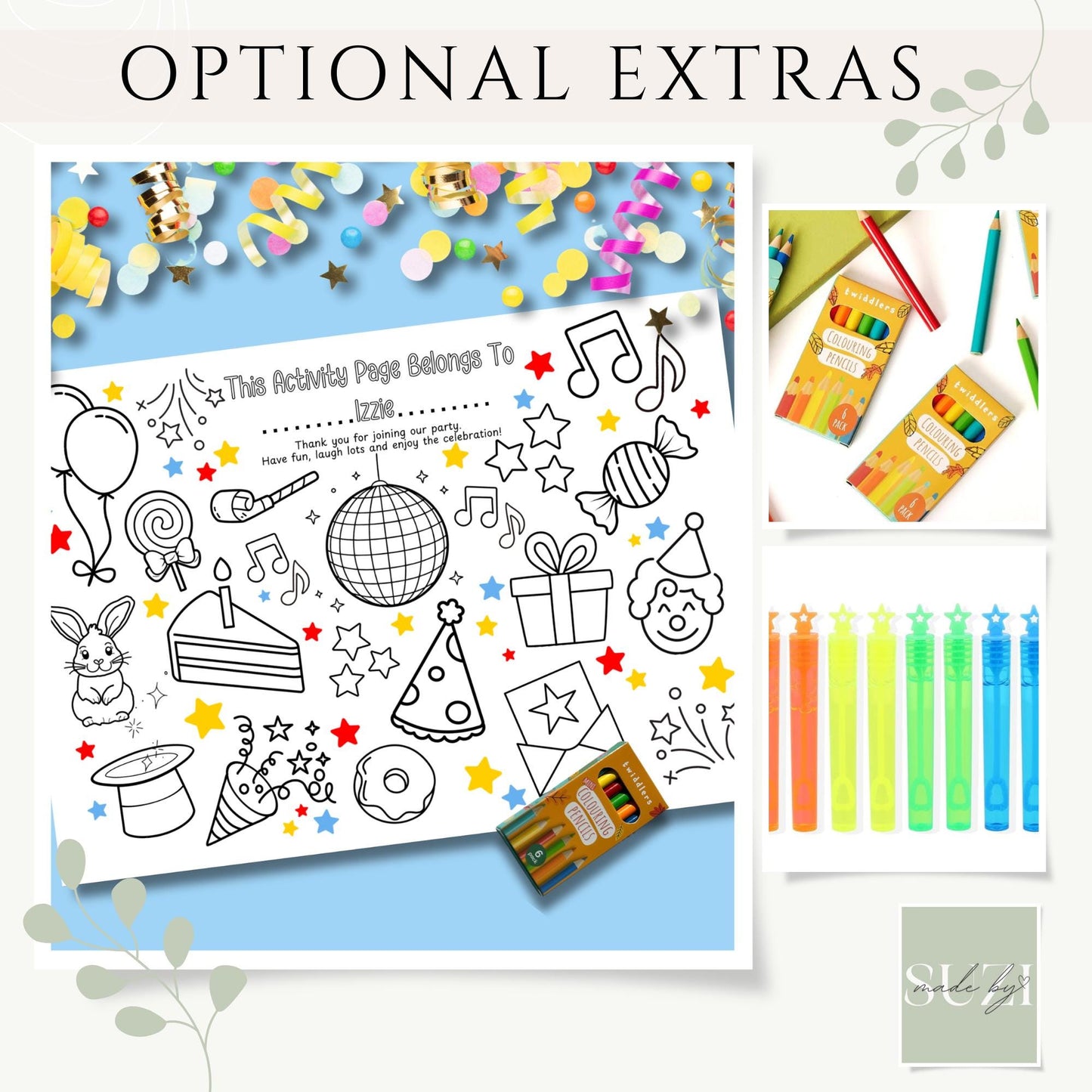 Personalised Party Colouring Placemat – Printed Birthday Table Activity for Kids – Custom Name Party Favour – Children’s Colouring Mat