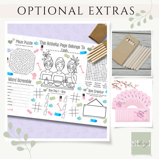 Personalised Spa Activity Placemat – Printed Kids Pamper Party Game – Custom Name Colouring Sheet – Spa Birthday Party Favour