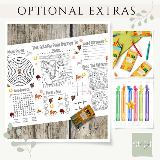 Personalised Horse Activity Placemat – Custom Name Pony Colouring Mat – Printed Kids Equestrian Party Favour – Horse Activity Sheet