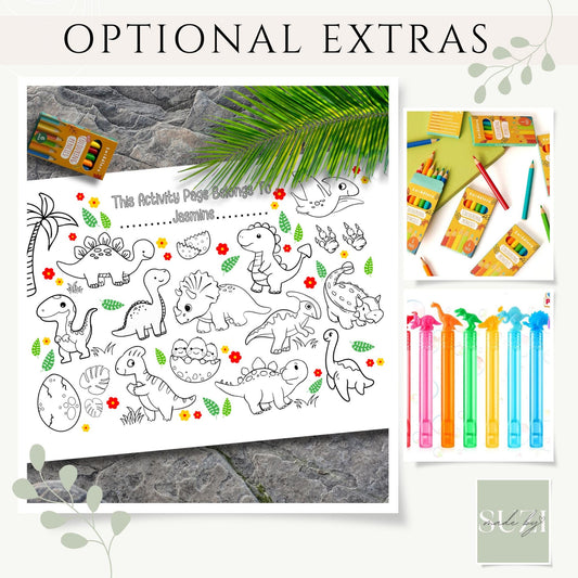 Personalised Dinosaur Colouring Placemat – Printed Dino Activity Mat for Kids – Custom Name Party Favour – Birthday Table Setting