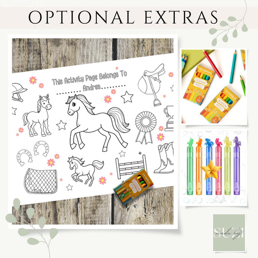 Personalised Horse Colouring Placemat – Printed Pony Activity Mat – Custom Name Party Favour – Equestrian Birthday Table Decor