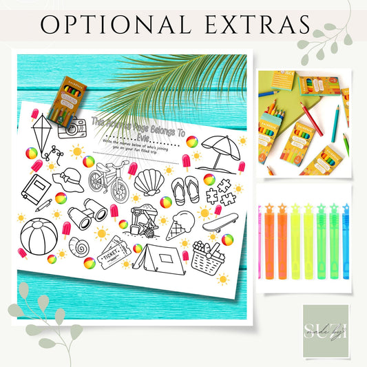 Personalised Vacation Colouring Placemat – Printed Travel Activity for Kids – Custom Name Holiday Table Mat – Road Trip Entertainment