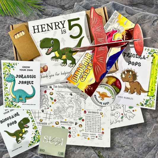 Personalised Dinosaur Party Favour Box | Kids Birthday Thank You Gift | Dino Activity Pack