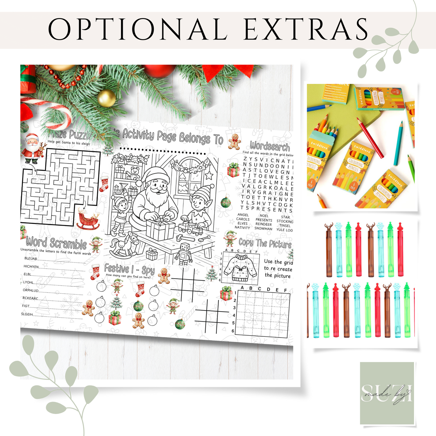 Personalised Christmas Activity Placemat for Kids | Holiday Colouring Mat | Custom Name Christmas Gift | Santa Activity Dinner Table Fun