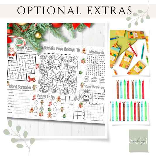 Personalised Christmas Activity Placemat for Kids | Holiday Colouring Mat | Custom Name Christmas Gift | Santa Activity Dinner Table Fun