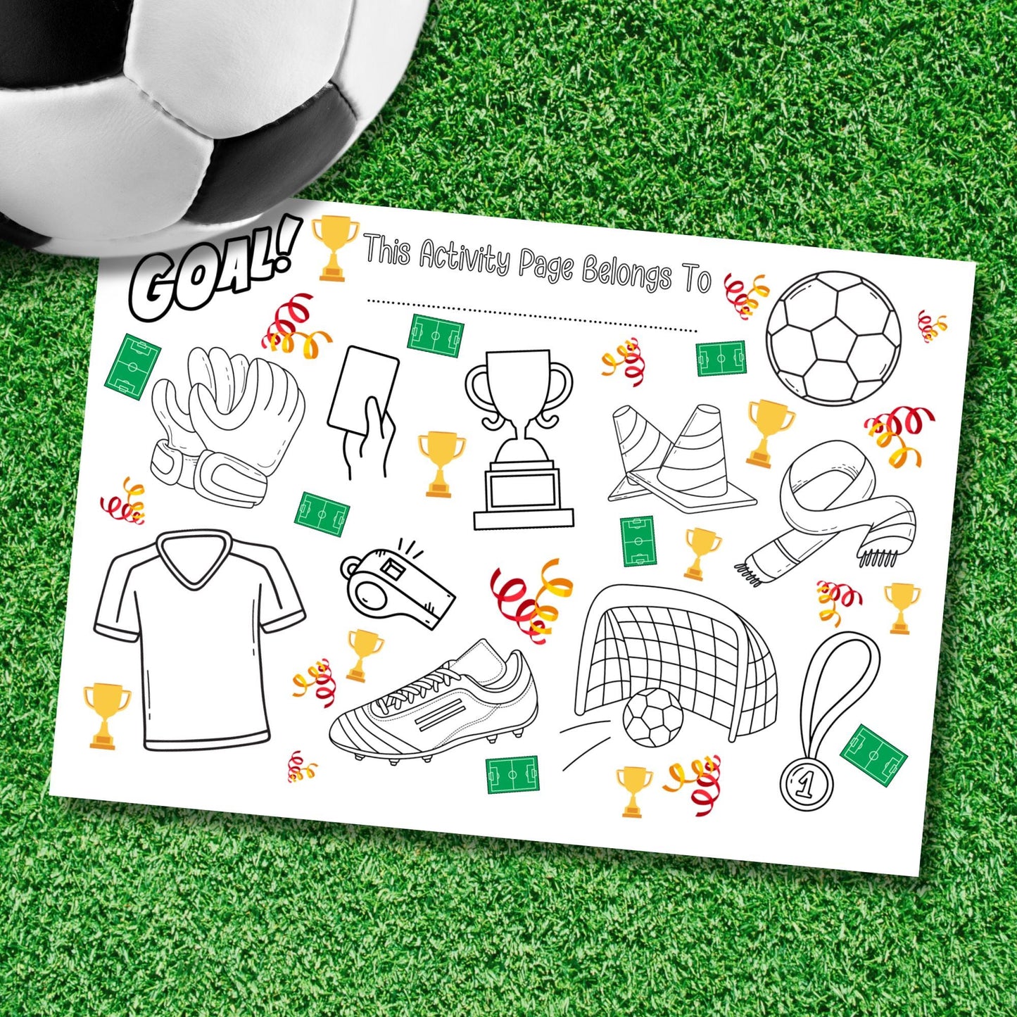 Personalised Football Colouring Placemat – Printed Soccer Activity Mat for Kids – Custom Name Party Favour – Birthday Table Setting