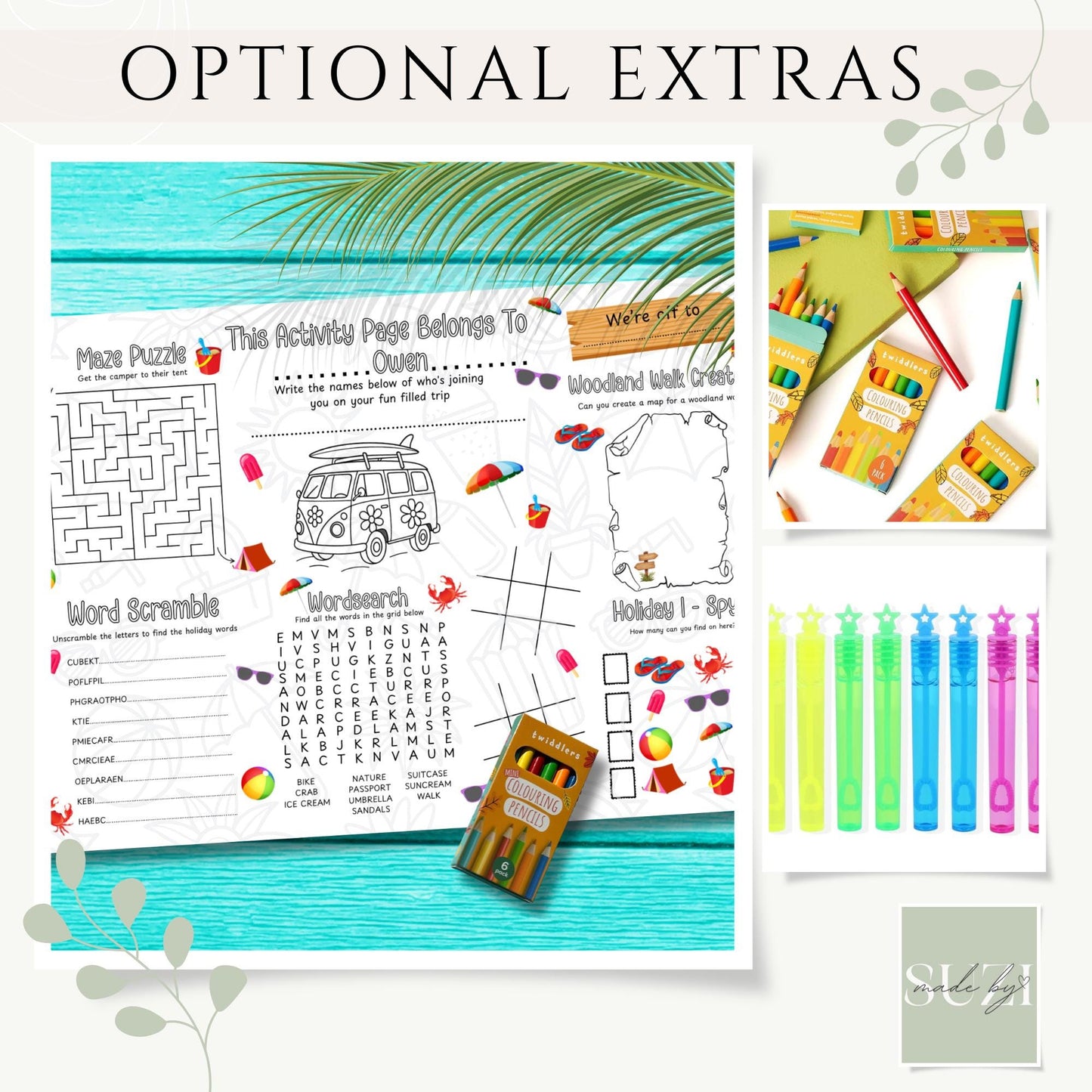 Personalised Vacation Activity Placemat – Custom Name Travel Coloring Mat for Kids – Printed Road Trip Games – Plane or Car Entertainment