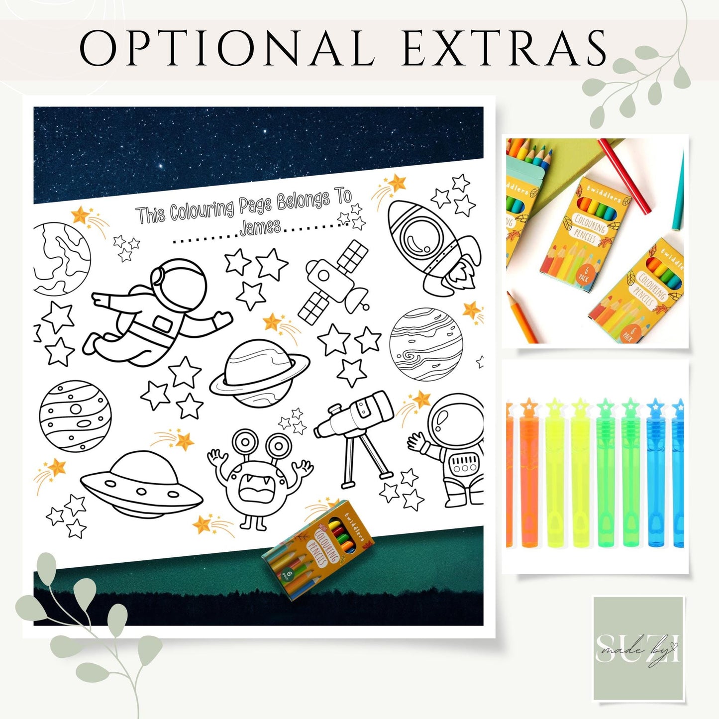 Personalised Space Colouring Placemat – Printed Outer Space Activity Mat for Kids – Custom Name Galaxy Party Favour – Rocket Birthday Table