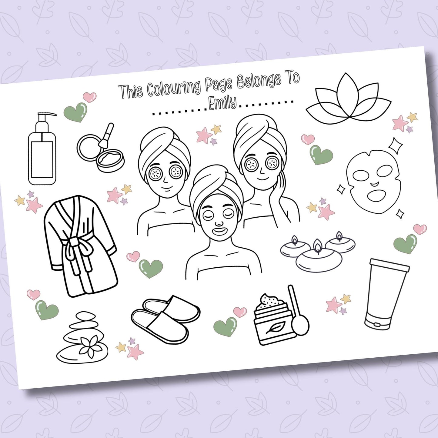 Personalised Spa Colouring Placemat – Printed Spa Party Activity Mat for Girls – Custom Name Kids Birthday Favour – Pamper Party Table Decor
